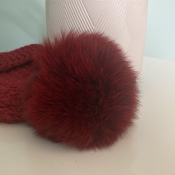 Fox fur pom pom Baby alpaca hat - Picture 3 of 6